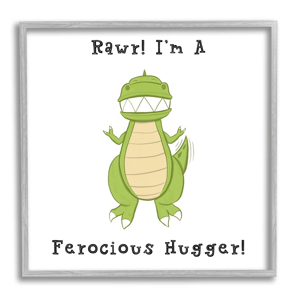 Stupell Industries Rawr Ferocious Hugger Happy Green Dinosaur Smiling T-Rex