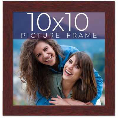 10x10 Frame Brown Solid Wood Picture Frame Width 0.75 Inches | Interior Frame Depth 0.5 Inches | Dark Wood Traditional Photo Frame Complete with UV Acrylic, Foam Board Backing & Hanging Hardware