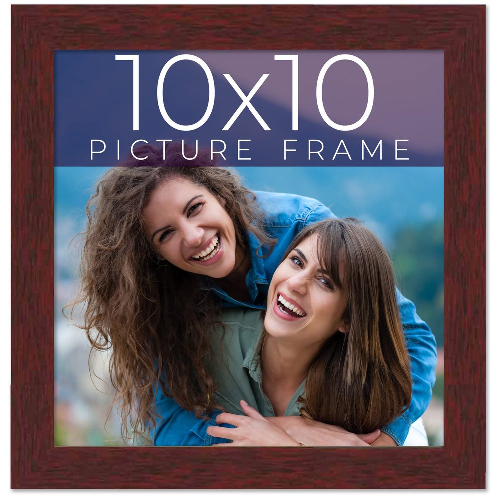 10x10 Frame Brown Solid Wood Picture Frame Width 0.75 Inches | Interior Frame Depth 0.5 Inches | Dark Wood Traditional Photo Frame Complete with UV Acrylic, Foam Board Backing & Hanging Hardware