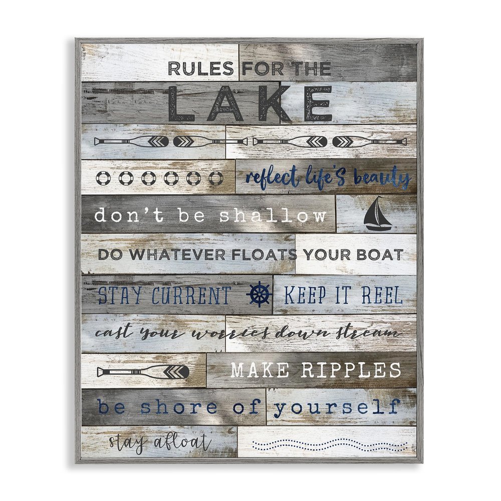 Stupell Industries Advice from The Lake List Rustic Plank Pattern, Designed by Natalie Carpentieri Gray Framed Wall Art, 16 x 20, Brown