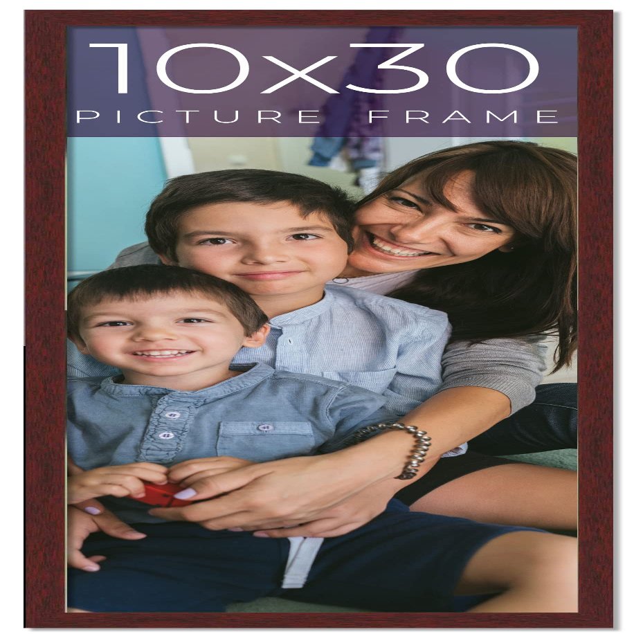 10x30 Frame Brown Solid Wood Picture Frame Width 0.75 Inches | Interior Frame Depth 0.5 Inches | Dark Wood Traditional Photo Frame Complete with UV Acrylic, Foam Board Backing & Hanging Hardware