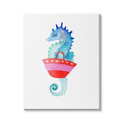 Stupell Industries Blue Seahorse Red Beach Bag Aquatic Animal
