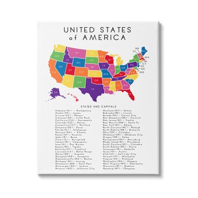 Stupell Industries USA Map State Abbreviations and Capitals Playful Tones