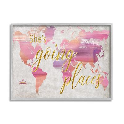 Stupell Industries Glam Pink Ombre Map She's Going Places Phrase