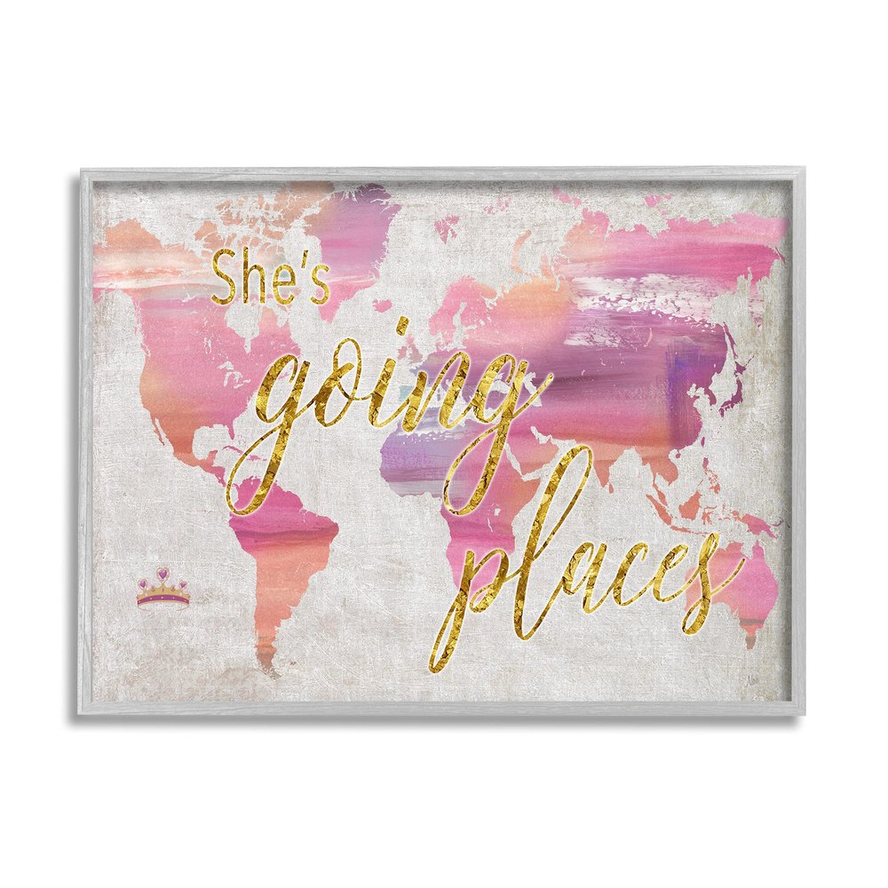 Stupell Industries Glam Pink Ombre Map She's Going Places Phrase