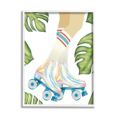 Stupell Industries Vintage Disco Roller Skates Striped Socks Monstera Plants