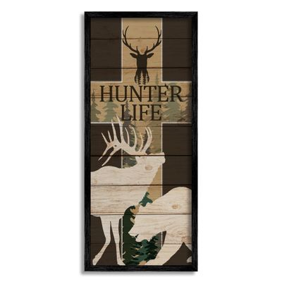 Stupell Industries Hunter Life Sign Rustic Forest Cross Elk Bear