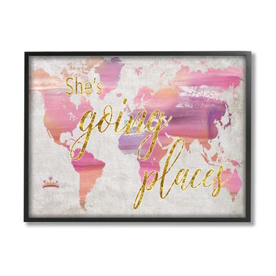 Stupell Industries Glam Pink Ombre Map She's Going Places Phrase