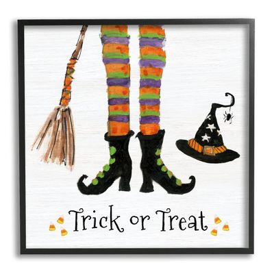 Trick Or Treat Phrase Whimsical Striped Witch Socks