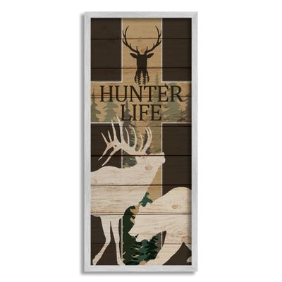Stupell Industries Hunter Life Sign Rustic Forest Cross Elk Bear