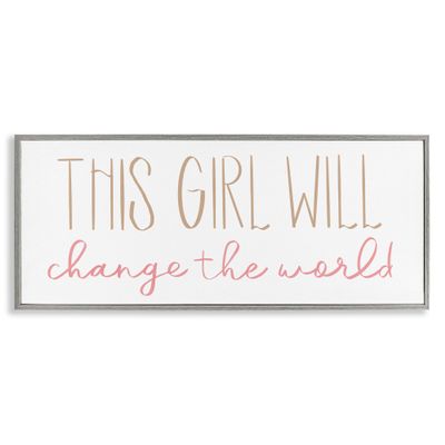 Stupell Industries This Girl Will Change The World Motivational Phrase, Designed by Sd Graphics Studio Gray Framed Wall Art, 30 x 13, Multi