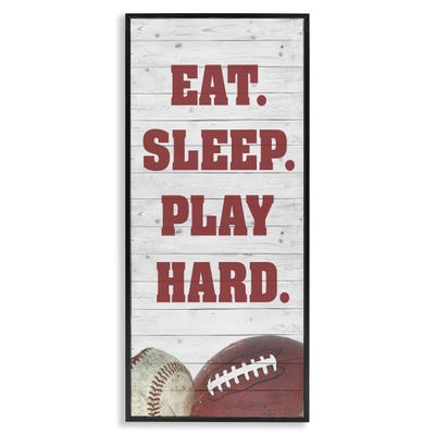Stupell Industries Eat Sleep Play Hard Sports List Baseball Football, Designed by Andi Metz Black Framed Wall Art, 13 x 30, Red