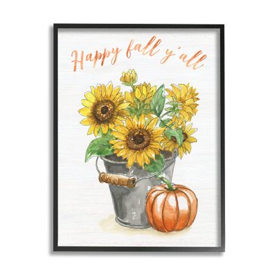 Stupell Industries Happy Fall Y'all Greeting Sunflower Tin Bucket Pumpkin