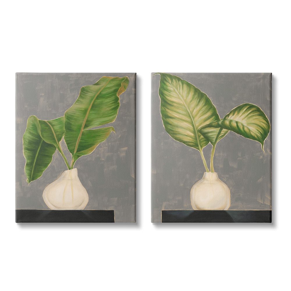 Stupell Industries Large Palm Leaf Potted Plants Interior Still Life