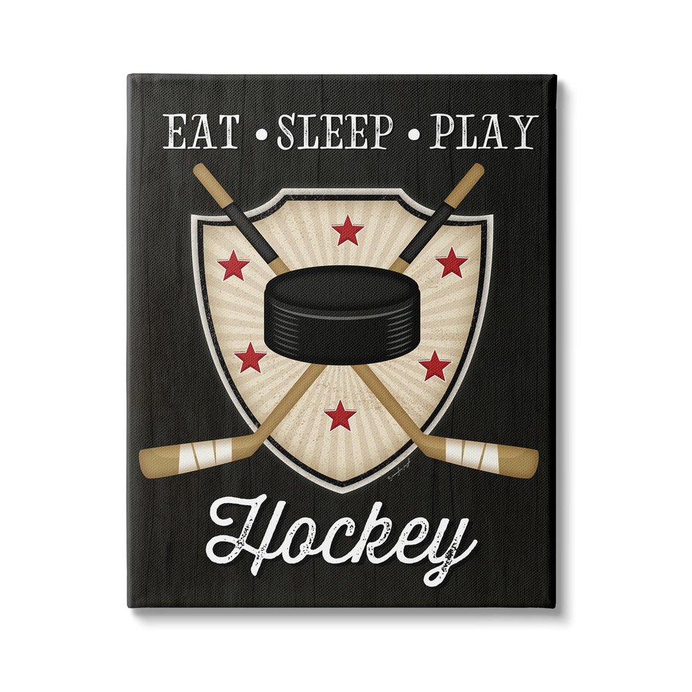 Stupell Industries Eat Sleep Play Hockey Phrase Crossed Sticks Puck