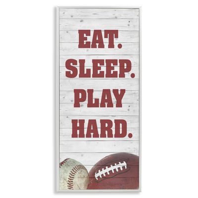 Stupell Industries Eat Sleep Play Hard Sports List Baseball Football, Designed by Andi Metz White Framed Wall Art, 10 x 24, Red