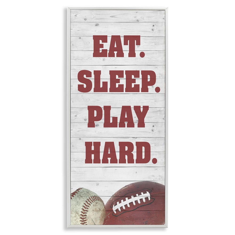 Stupell Industries Eat Sleep Play Hard Sports List Baseball Football, Designed by Andi Metz White Framed Wall Art, 10 x 24, Red