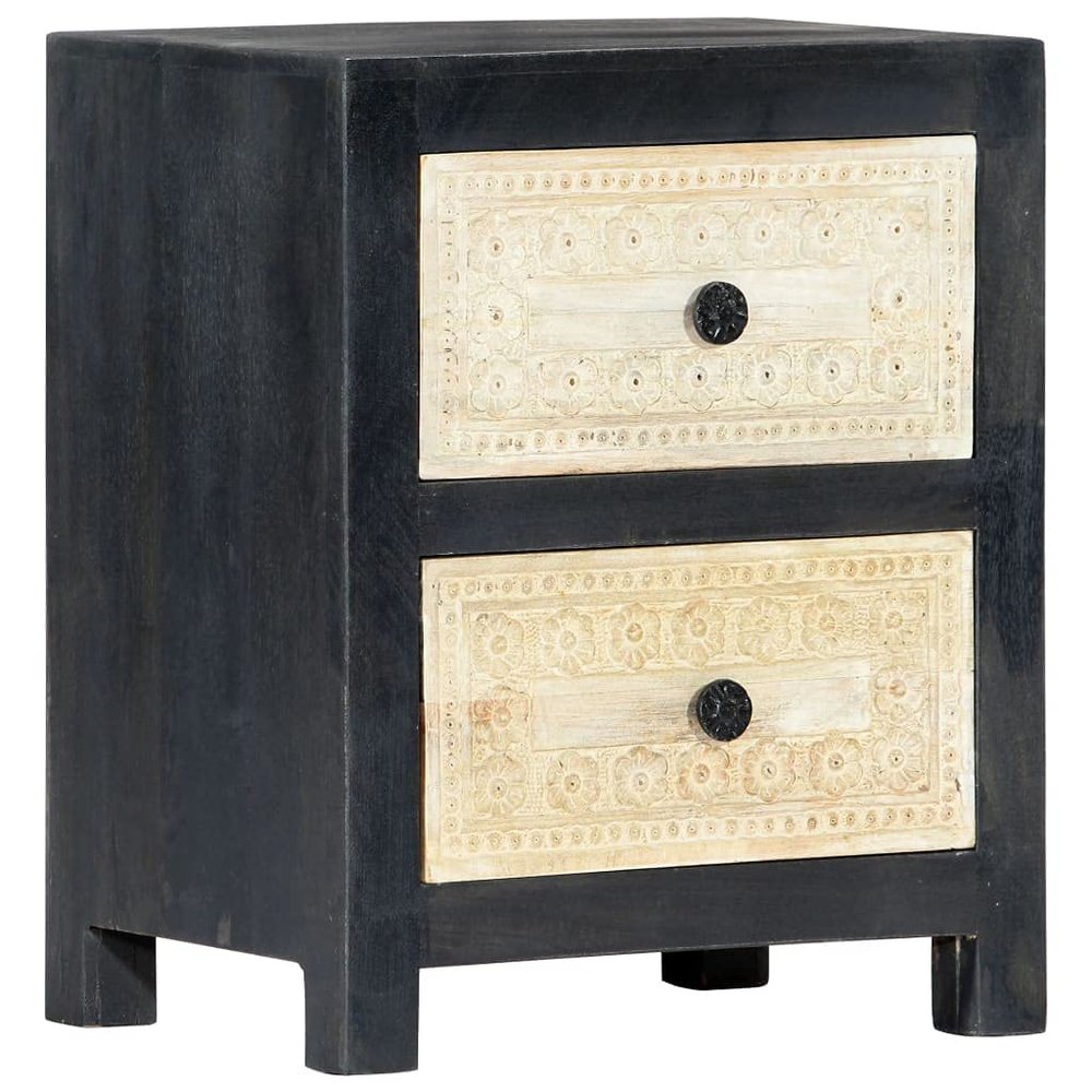 Antique-Style Solid Mango Wood Hand Carved Nightstand with 2 Drawers Bedside Cabinet Storage Table Sideboard Side Cabinet Console Table End Table Furniture 15.8"x11.8"x19.7"