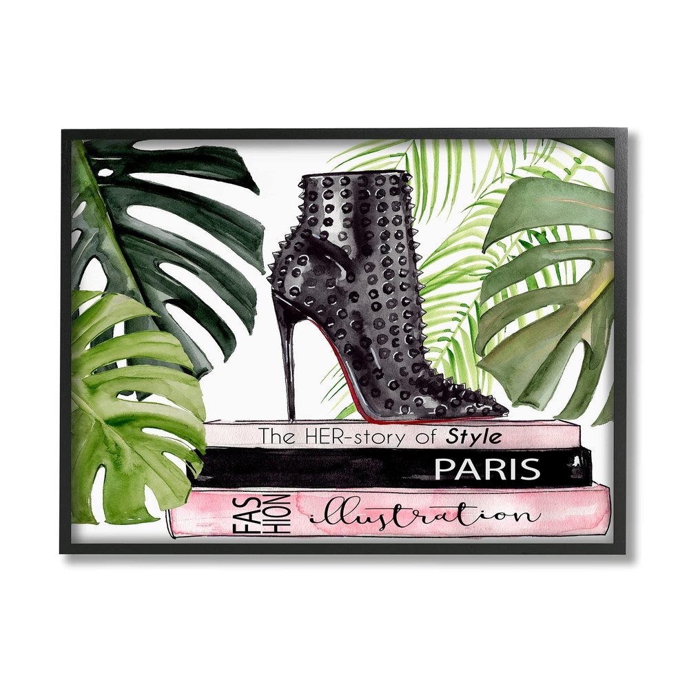 Stupell Industries Chic Studded Fashion Boots Monstera Palms Glam Magazine