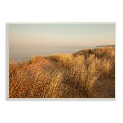 Stupell Industries Ocean Cliff Sunset Sun Bleached Grass Seaside Photography, Designed by Ian Winstanley Wall Plaque, 15 x 10, Yellow