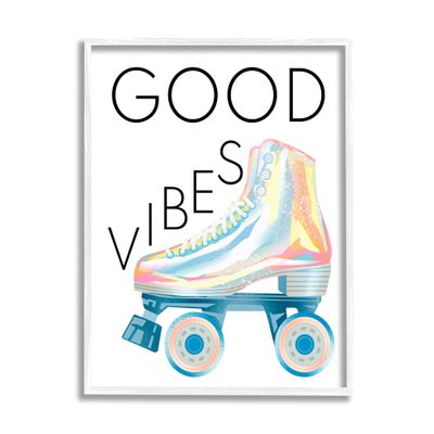 Stupell Industries Good Vibes Motivational Phrase Vintage Pop Roller Skates