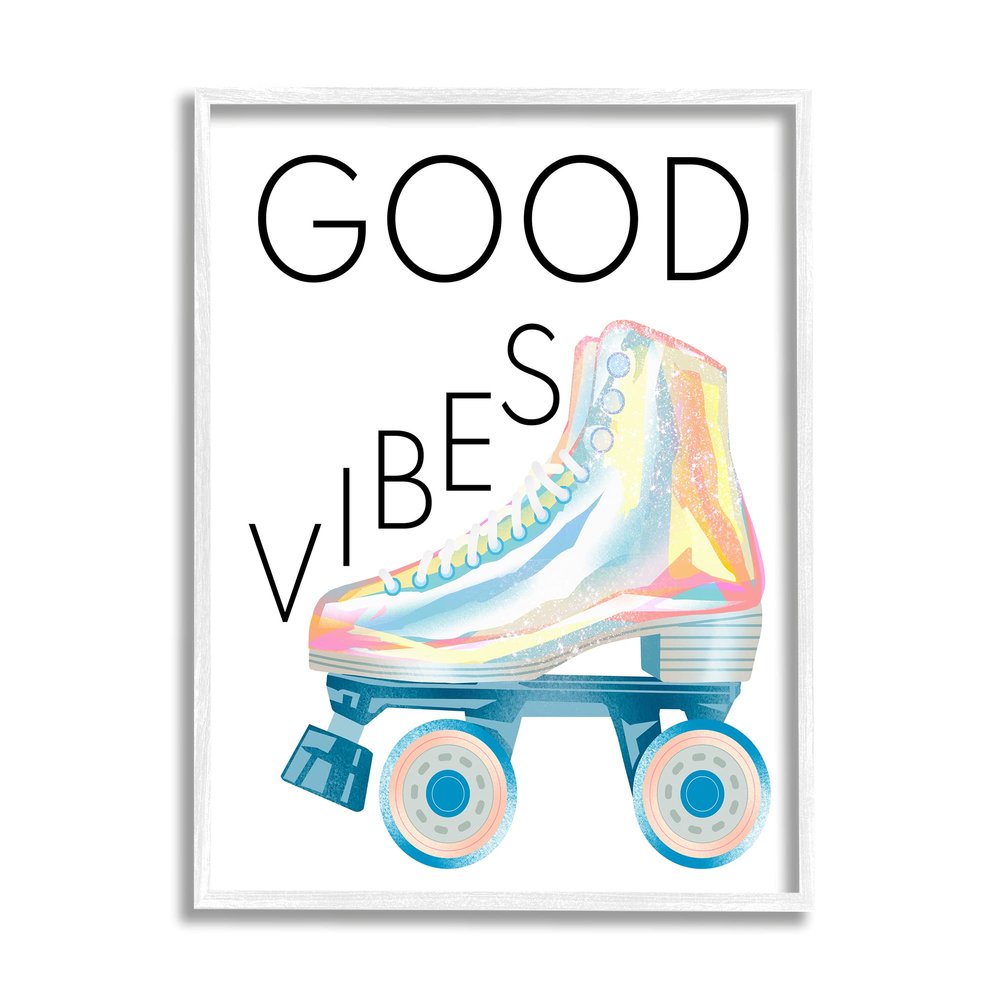 Stupell Industries Good Vibes Motivational Phrase Vintage Pop Roller Skates