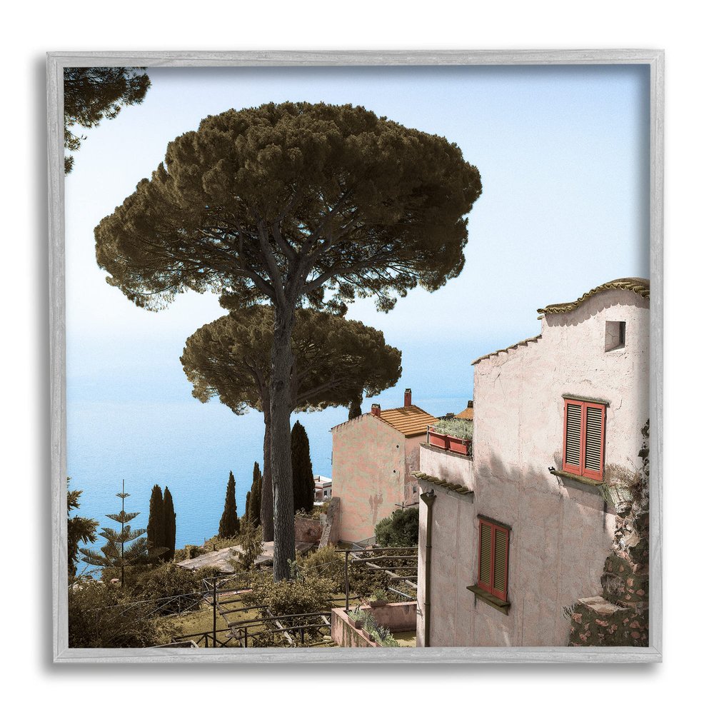 Stupell Industries Traditional Mountainside European Villa Architecture Clear Blue Sky, Designed by Alan Blaustein Gray Framed Wall Art, 17 x 17