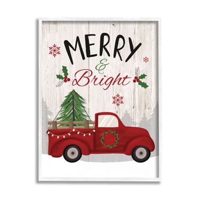 Stupell Industries Merry & Bright Phrase Red Truck Holiday Forest