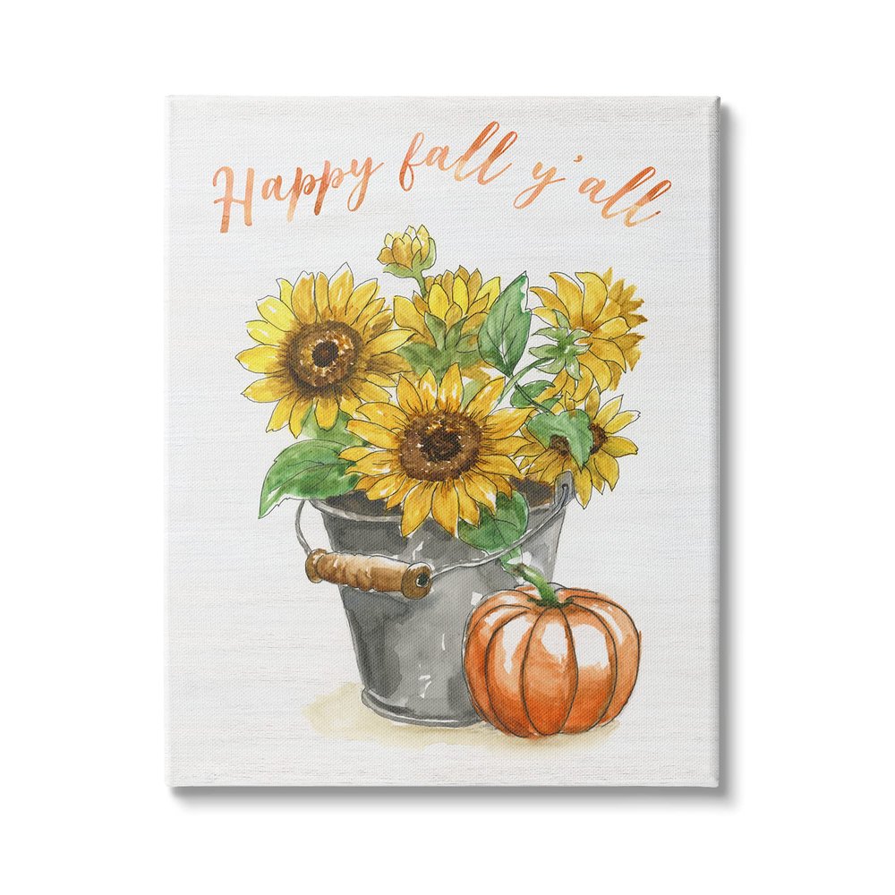 Stupell Industries Happy Fall Y'all Greeting Sunflower Tin Bucket Pumpkin