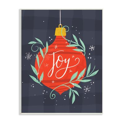 Stupell Industries Joy Sentiment Festive Red Holiday Ornament Grey Plaid