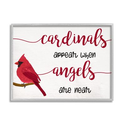Stupell Industries Cardinals Appear When Angels are Near Sympathetic Phrase, Designed by Daphne Polselli Gray Framed Wall Art, 14 x 11, Off- White