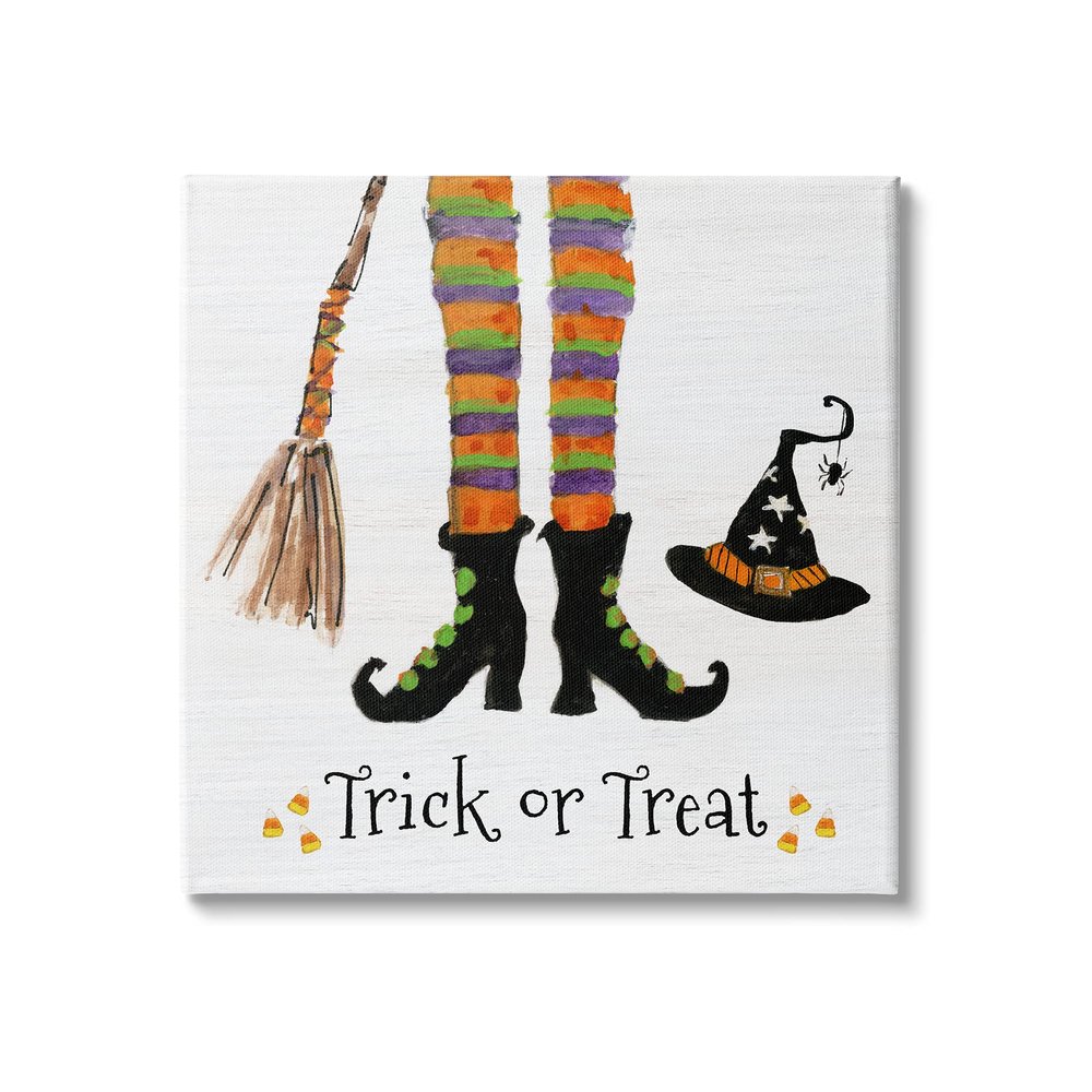 Stupell Industries Trick Or Treat Phrase Whimsical Striped Witch Socks