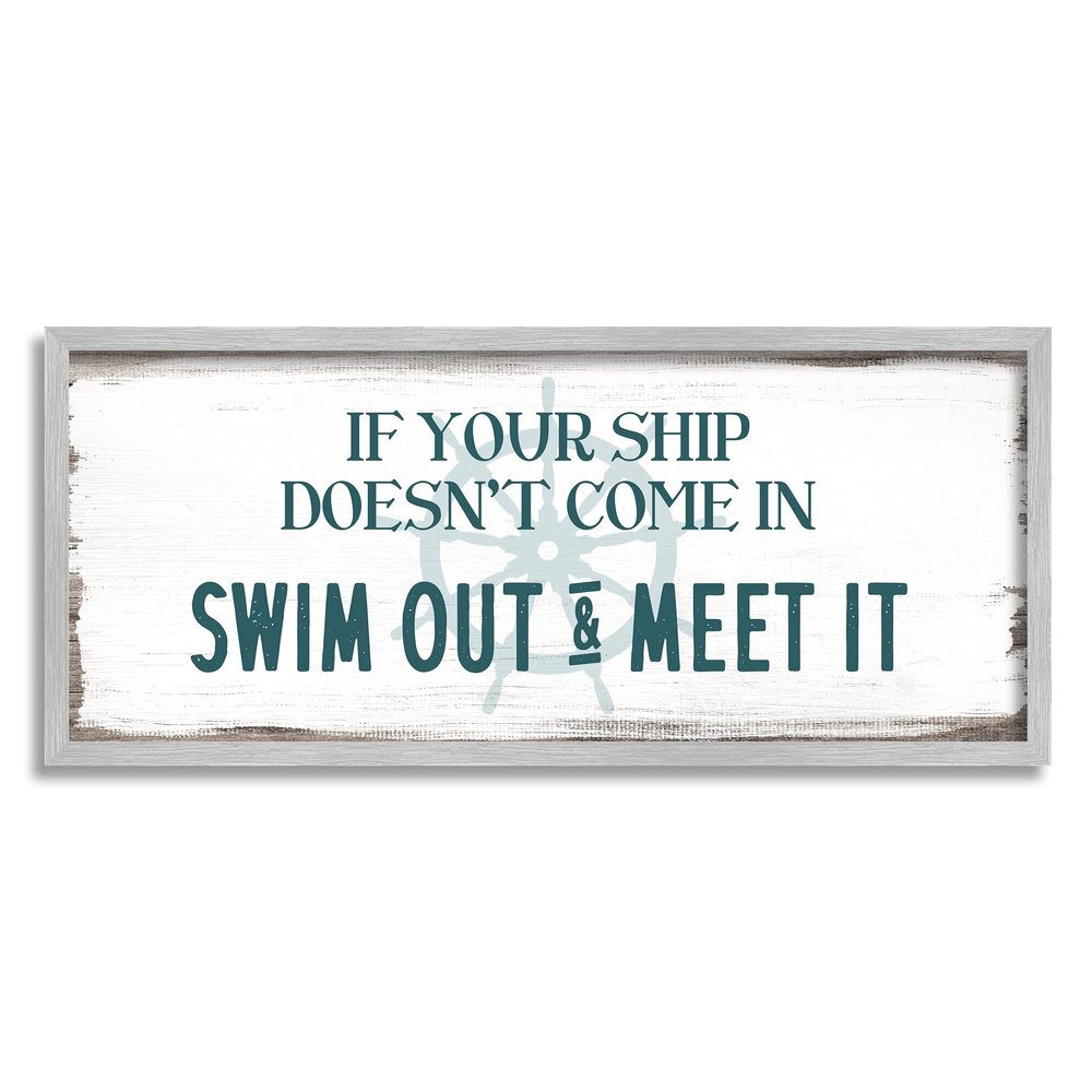 Stupell Industries Ship Swim Out Meet It Sign Nautical Wheel