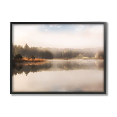 Stupell Industries Autumn Lake Misty Landscape Distant Pine Tree Forest