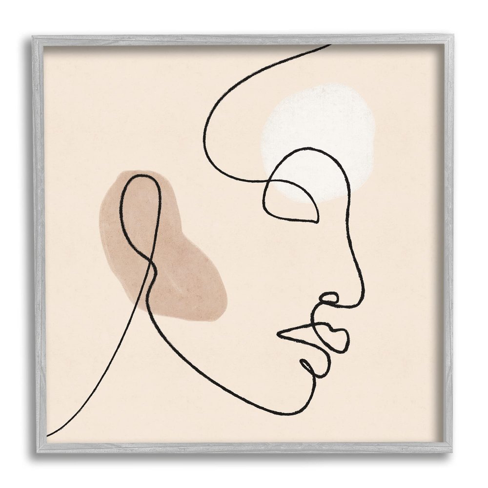Stupell Industries Minimal Face Line Drawing Abstract Brown Tan Shapes
