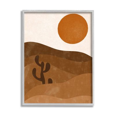 Stupell Industries Desert Cactus Rolling Hills Bold Orange Sun Landscape, Designed by Birch&Ink Gray Framed Wall Art, 16 x 20