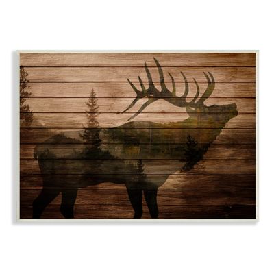 Stupell Industries Forest Elk Silhouette Rustic Plank Pattern Tree Landscape
