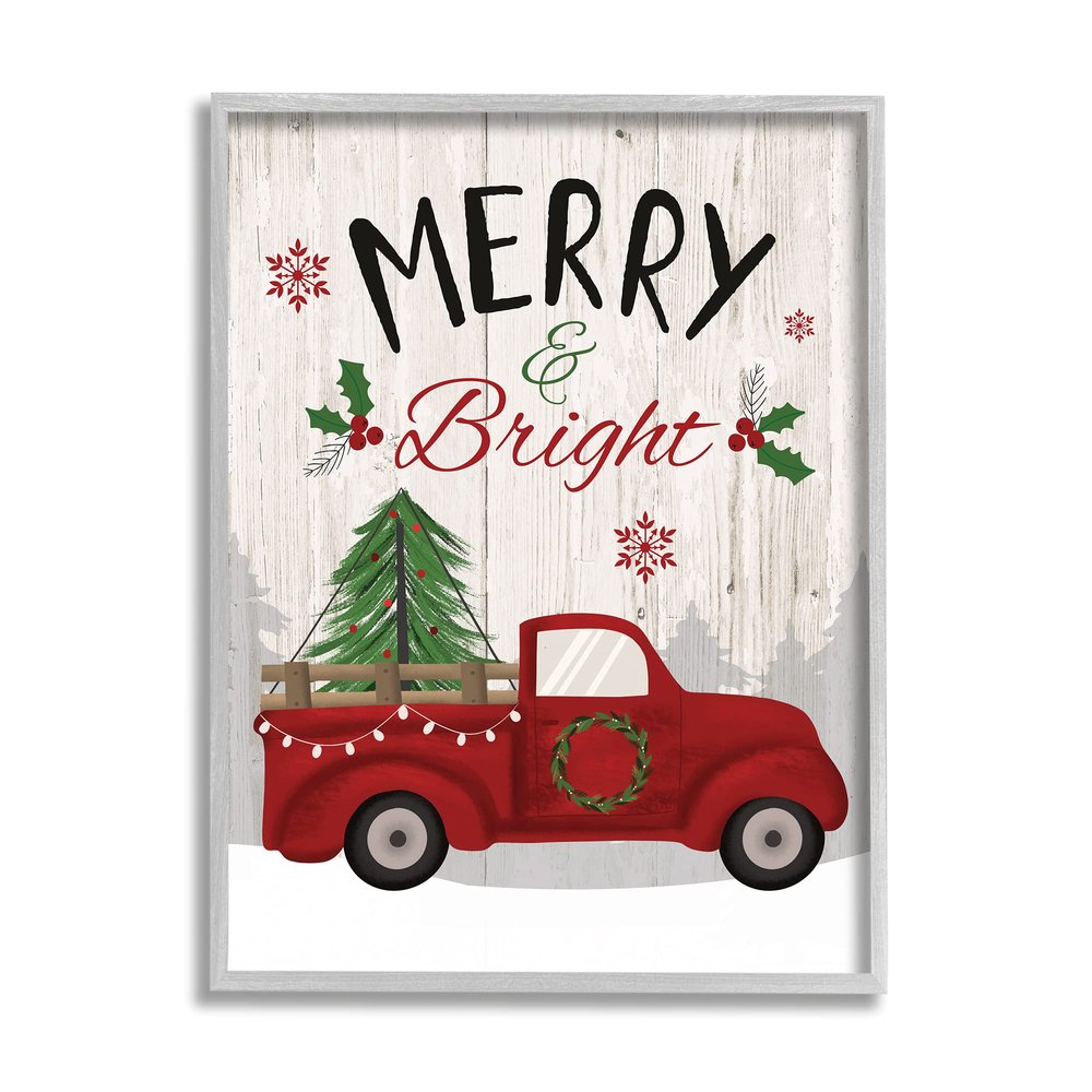 Stupell Industries Merry & Bright Phrase Red Truck Holiday Forest
