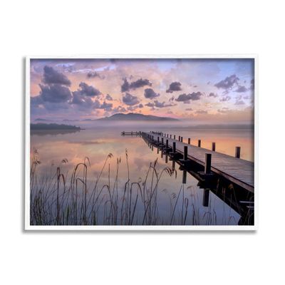 Stupell Industries Misty Lake Dock Landscape Summer Sunset Tall Grass