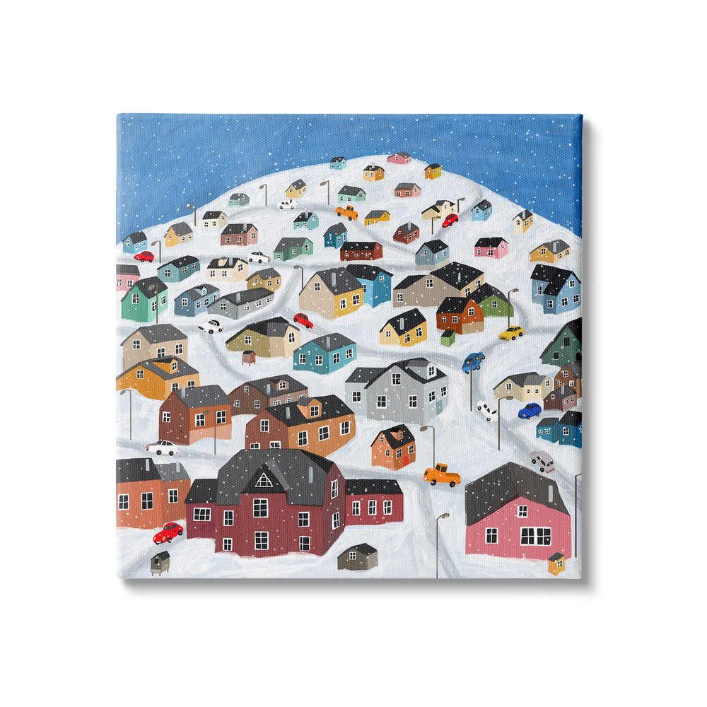 Stupell Industries Snowy Village on Hill Cityscape Greenland Town Buildings