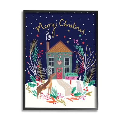 Stupell Industries Merry Christmas Family Home Scene Festive Reindeer Holly