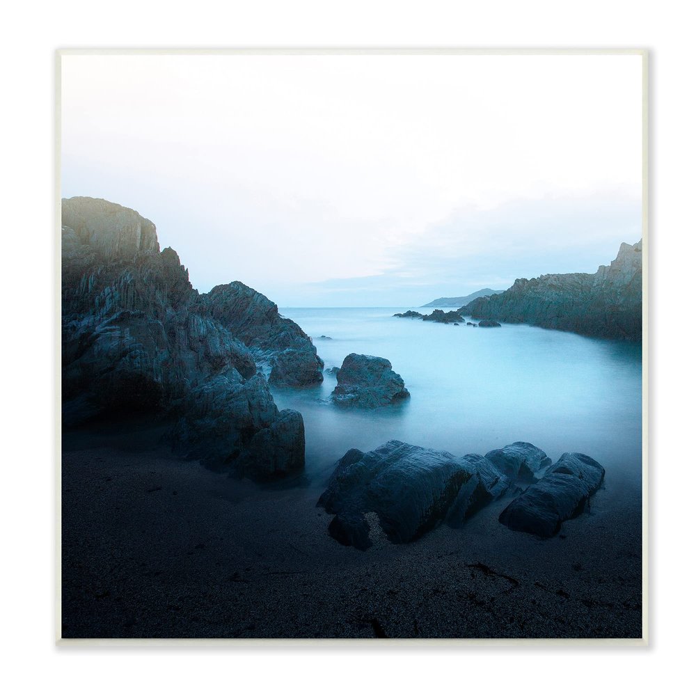 Stupell Industries Blue Ocean Cove Cliff Landscape Morning Misty Sky, Designed by Ian Winstanley Wall Plaque, 12 x 12