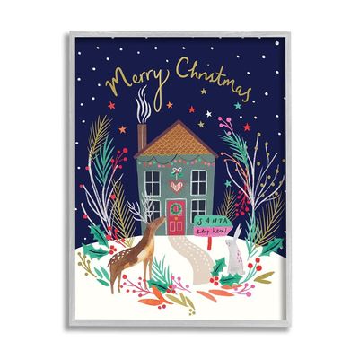 Stupell Industries Merry Christmas Family Home Scene Festive Reindeer Holly