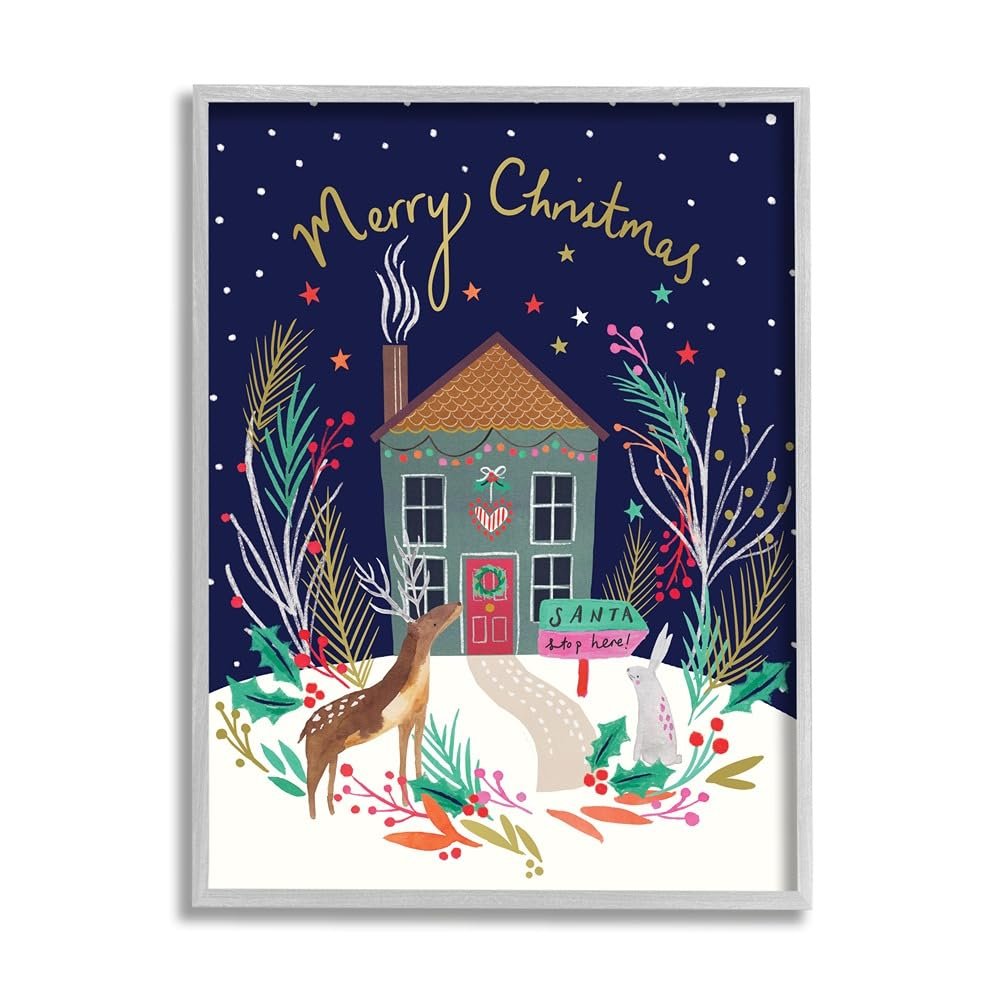 Stupell Industries Merry Christmas Family Home Scene Festive Reindeer Holly