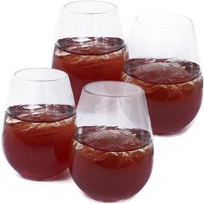 EcoQuality 6 oz Mini Stemless Clear Plastic Wine Glass, Unbreakable Elegant and Reusable Wine Tumbler for Wine Tasting, For Indoor or Poolside Party (32)