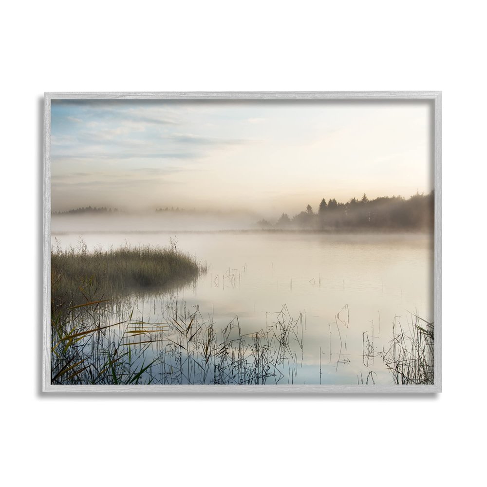 Stupell Industries Misty Marsh Wetland Landscape Tall Grass Distant Forest