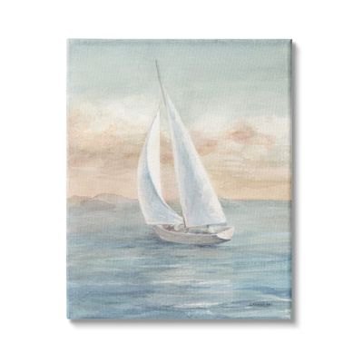Stupell Industries Morning Sunrise Sailboat Soft Pink Contemporary Ocean Sky
