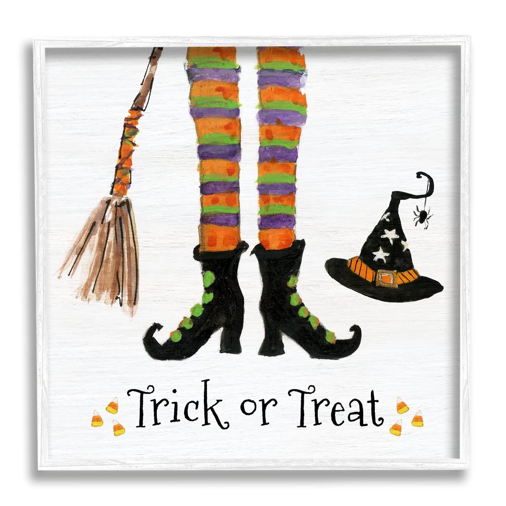 Stupell Industries Trick Or Treat Phrase Whimsical Striped Witch Socks