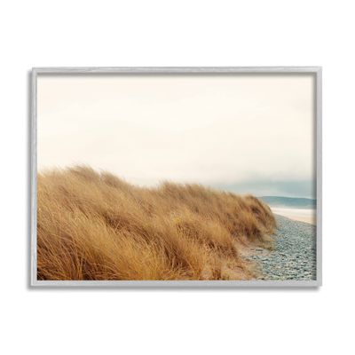 Stupell Industries Tall Grass Windy Ocean Scene Pebble Coast Beach