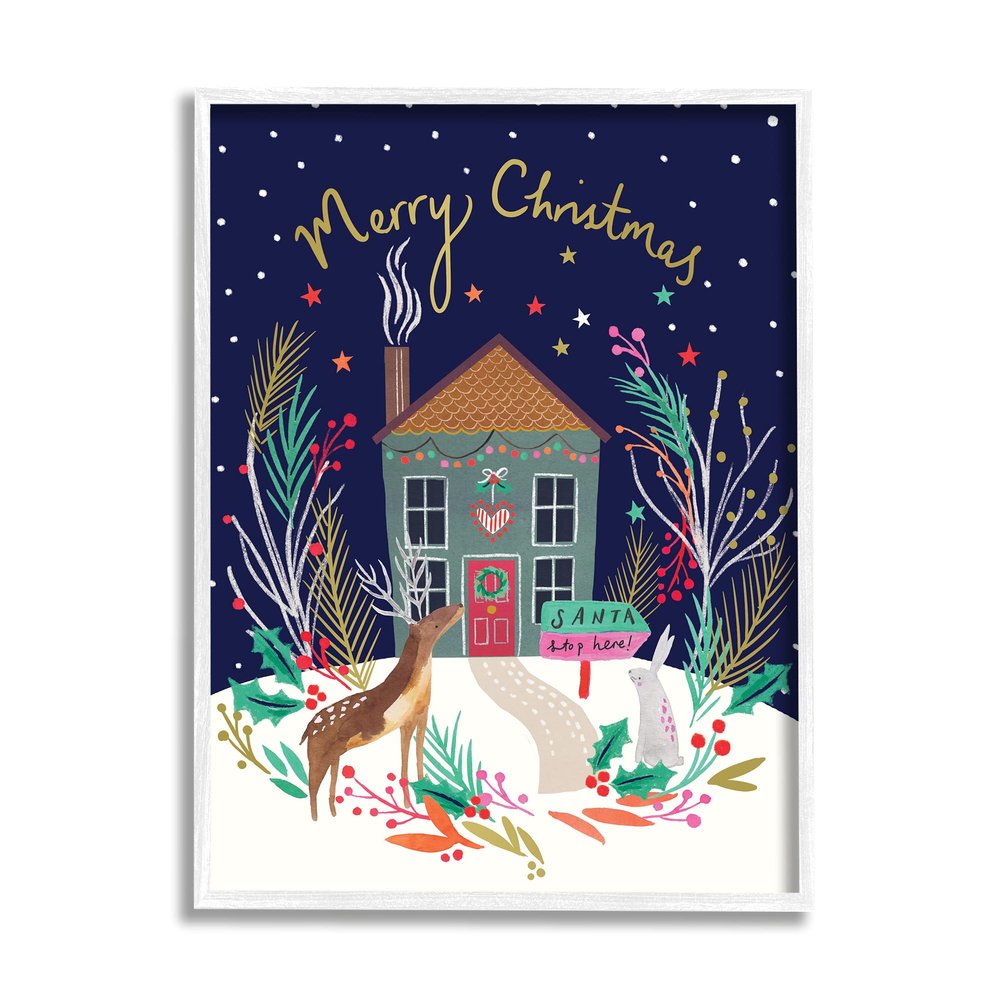 Stupell Industries Merry Christmas Family Home Scene Festive Reindeer Holly
